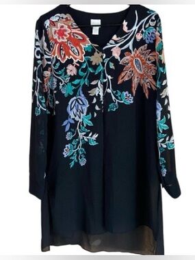 CHICO'S~ONE PIECE TANK & SEMI~SHEER EMBROIDERED OVERLAY Tunic Size 1X Like New